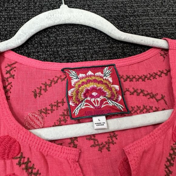 Johnny Was Size Large Oversized 100% Linen Embroidered Floral Pullover Boxy - Picture 4 of 5